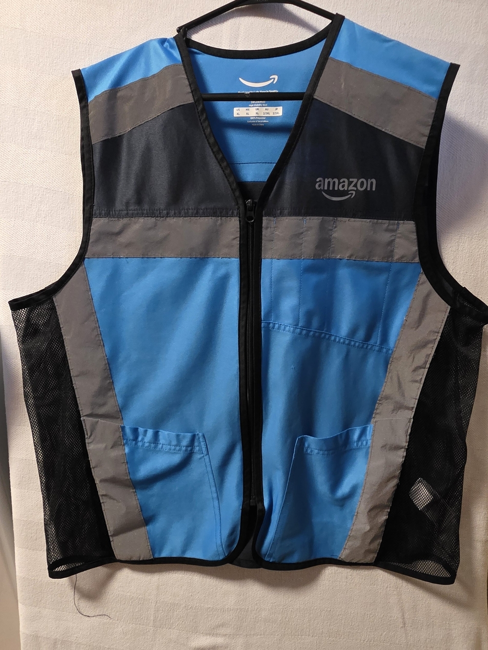 Amazon Blue and Gray Reflective Work Vest with Black Mesh Trim